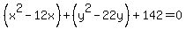 %28x%5E2-12x%29%2B+%28y%5E2-22y%29%2B+142=+0