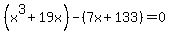 %28x%5E3%2B19x%29-%287x%2B133%29+=+0