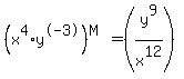 %28x%5E4%2Ay%5E-3%29%5E%28M%29+=+%28y%5E9%2Fx%5E12%29