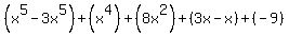 %28x%5E5-3x%5E5%29%2B%28x%5E4%29%2B%288x%5E2%29%2B%283x-x%29%2B%28-9%29