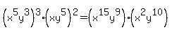 %28x%5E5y%5E3%29%5E3%28xy%5E5%29%5E2+=+%28x%5E15y%5E9%29%28x%5E2y%5E10%29