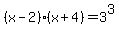 %28x+-+2%29%28x+%2B+4%29+=+3%5E3