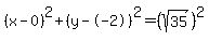 %28x-0%29%5E2%2B%28y--2%29%5E2=%28sqrt%2835%29%29%5E2
