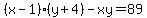%28x-1%29%28y%2B4%29-xy=89