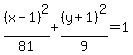 %28x-1%29%5E2%2F81%2B%28y%2B1%29%5E2%2F9=1