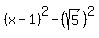 %28x-1%29%5E2-%28sqrt%285%29%29%5E2