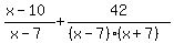 %28x-10%29%2F%28x-7%29%2B42%2F%28%28x-7%29%28x%2B7%29%29