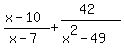 %28x-10%29%2F%28x-7%29+%2B+%2842%29%2F%28x%5E2-49%29