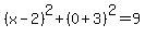 %28x-2%29%5E2%2B%280%2B3%29%5E2=9