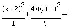 %28x-2%29%5E2%2F1%2B4%28y%2B1%29%5E2%2F9=1