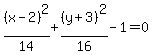 %28x-2%29%5E2%2F14%2B%28y%2B3%29%5E2%2F16-1=0
