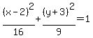 %28x-2%29%5E2%2F16%2B%28y%2B3%29%5E2%2F9=1