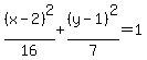%28x-2%29%5E2%2F16%2B%28y-1%29%5E2%2F7=1