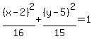 %28x-2%29%5E2%2F16%2B%28y-5%29%5E2%2F15=1