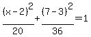 %28x-2%29%5E2%2F20%2B%287-3%29%5E2%2F36=1