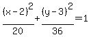 %28x-2%29%5E2%2F20%2B%28y-3%29%5E2%2F36=1