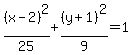 %28x-2%29%5E2%2F25%2B%28y%2B1%29%5E2%2F9=1