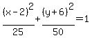 %28x-2%29%5E2%2F25%2B%28y%2B6%29%5E2%2F50=1