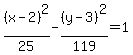 %28x-2%29%5E2%2F25-%28y-3%29%5E2%2F119=1