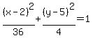 %28x-2%29%5E2%2F36%2B%28y-5%29%5E2%2F4=1