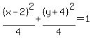 %28x-2%29%5E2%2F4%2B%28y%2B4%29%5E2%2F4=1