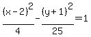 %28x-2%29%5E2%2F4-%28y%2B1%29%5E2%2F25=1