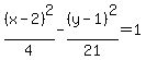%28x-2%29%5E2%2F4-%28y-1%29%5E2%2F21=1