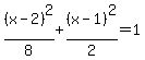 %28x-2%29%5E2%2F8%2B%28x-1%29%5E2%2F2=1