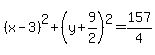 %28x-3%29%5E2%2B%28y%2B9%2F2%29%5E2=157%2F4