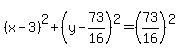 %28x-3%29%5E2%2B%28y-73%2F16%29%5E2=%2873%2F16%29%5E2