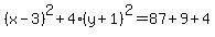 %28x-3%29%5E2%2B4%28y%2B1%29%5E2=87%2B9%2B4