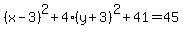 %28x-3%29%5E2%2B4%28y%2B3%29%5E2%2B41=45