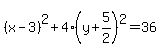 %28x-3%29%5E2%2B4%28y%2B5%2F2%29%5E2=36