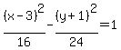%28x-3%29%5E2%2F16-%28y%2B1%29%5E2%2F24=1