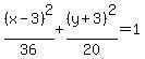 %28x-3%29%5E2%2F36%2B%28y%2B3%29%5E2%2F20=1