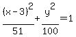 %28x-3%29%5E2%2F51%2By%5E2%2F100=1