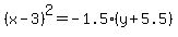 %28x-3%29%5E2=-1.5%28y%2B5.5%29
