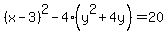 %28x-3%29%5E2-4%28y%5E2%2B4y%29=20