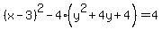 %28x-3%29%5E2-4%28y%5E2%2B4y%2B4%29=4