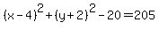 %28x-4%29%5E2%2B%28y%2B2%29%5E2-20=205