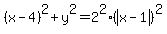 %28x-4%29%5E2%2By%5E2+=+2%5E2%2A%28abs%28x-1%29%29%5E2