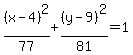 %28x-4%29%5E2%2F77%2B%28y-9%29%5E2%2F81=1