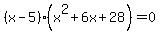 %28x-5%29%28x%5E2%2B6x%2B28%29=0