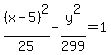 %28x-5%29%5E2%2F25-y%5E2%2F299=1