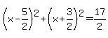%28x-5%2F2%29%5E2%2B%28x%2B3%2F2%29%5E2=17%2F2