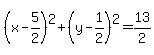 %28x-5%2F2%29%5E2%2B%28y-1%2F2%29%5E2=13%2F2