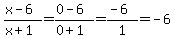 %28x-6%29%2F%28x%2B1%29=%280-6%29%2F%280%2B1%29+=+%28-6%29%2F1+=+-6