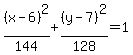 %28x-6%29%5E2%2F144%2B%28y-7%29%5E2%2F128=1