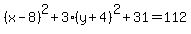 %28x-8%29%5E2%2B3%28y%2B4%29%5E2%2B31=112