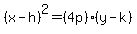 %28x-h%29%5E2=%284p%29%28y-k%29